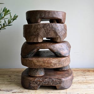 Rustic Circular Vintage Chapati Wooden Riser Trivet, Farmhouse Decor, Kitchen Stand, Bathroom Vanity Stand, Plant Stand image 2