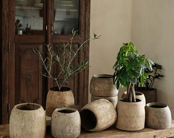Rustic Wood Vessel 8" | Vintage Hand Carved Teak Flower Pot