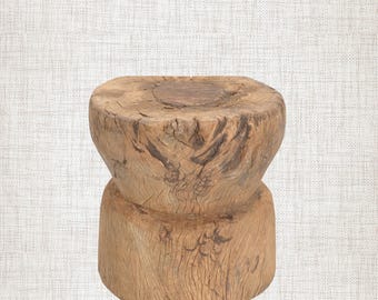 Vasija Ukhali de madera vintage | Mesa auxiliar rústica de teca
