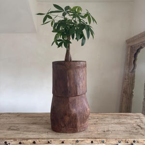 Antique Wooden Ukhali Planter | Rustic Mortar Side Table