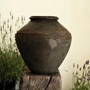 Antique Floor Pot | Large Clay Vessel Hand Fired | Vintage Indian Earthenware