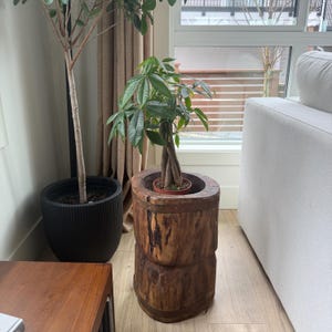 Antique Wooden Ukhali Planter | Rustic Mortar Side Table