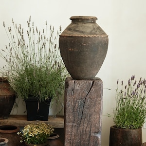 Antique Brown Terracota Vase 19" | Hand Coiled Indian Water Vessel | Ground Fired Earthenware Floor Pot