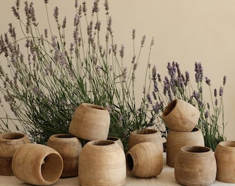 Mini maceta de madera vintage | Pequeño recipiente de madera tallada | Decoración Wabi Sabi | Decoración rústica para el hogar | Pieza única