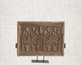 Molde de hormigón de madera de teca antigua | Arte mural tallado | Decoración con materiales recuperados | Decoración rústica bohemia para el hogar