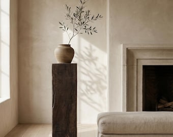 Soporte de columna de teca antigua de 96,5 cm (38") | Pedestal de madera maciza | Soporte para plantas estilo Wabi Sabi | Elevador de exhibición rústico | Pieza única