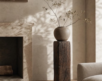 Columna antigua de madera de teca | Soporte de pedestal de madera maciza | Elevadores de exhibición Wabi Sabi | Decoración rústica para el hogar | Pieza única