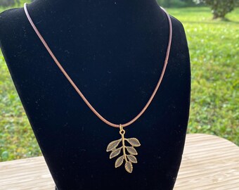Necklace - fall - Autumn- jewelry- leaf pendent - cord -