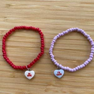 Matching Beaded Bracelet Set: Valentine&#39;s Day Heart Charms