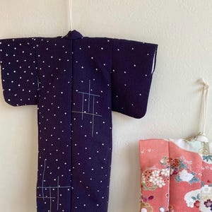 Miniature Japanese Kimono with hanger. Navy color, white dots.
