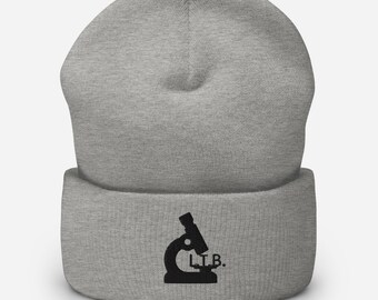 microscope cuffed beanie hat for pathologist, laboratory histo-tech, med lab tech, scientist, histologist, histology technician research