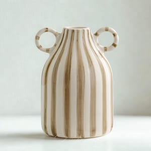 Modern Striped Ceramic Vase with Handles – Boho Minimalist Home Decor – Hand-Painted Glazed Pottery for Living Room, Shelf Entryway Styling