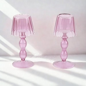 Pink Glass Candle Lantern Holder - Vintage Style Tealight Lamp, Wedding Centrepiece, Table Decor, Housewarming Gift | Pink Decor