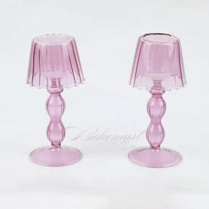 Pink Glass Candle Lantern Holder - Vintage Style Tealight Lamp, Wedding Centrepiece, Table Decor, Romantic Candlestick Gift