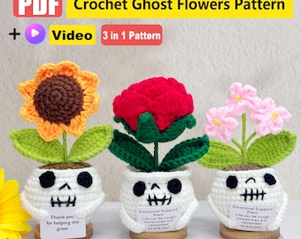 Halloween Crochet Flowers Pattern-Sunflower,Rose,Forget me not,Emotional Support Crochet,Beginner Friendly Crochet Pattern,Halloween Decor