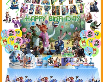 Décoration de fête d'anniversaire à thème animal-bannière, décoration de gâteau, ballons, nappe, toile de fond, vaisselle, assiettes, articles de fête d'anniversaire d'enfants, cadeaux
