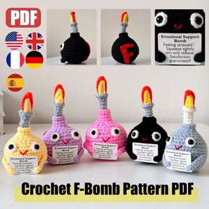 PDF Nähanleitung, gehäkelte F-Bombe, emotionale Unterstützung Bombe, lustiges Häkel Geschenk, anfängerfreundliches PDF, Spielzeug zum Stressabbau, Schreibtisch Dekor
