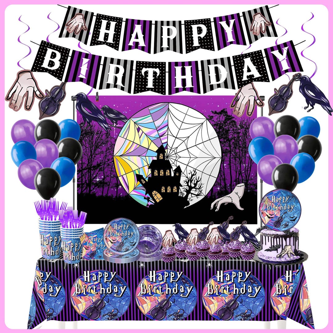 Esday Racks Ad*ams Family Wed*esday Inspired Birthday Party Decor Set-banner,cake ...