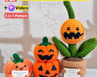 Halloween Crochet Pumpkin Pattern,Pumpkin Potted Plant Pattern,Emotional Support Crochet,Beginner Friendly Crochet Pattern,Halloween Decor