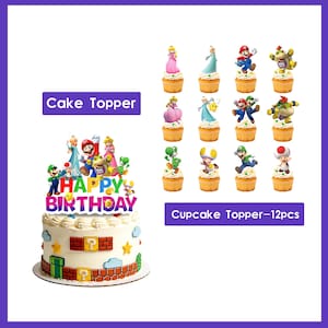 Sup*r Mar*o Theme Birthday Party Decorations - Banner, Cake Topper, Balloons, Tablecloth, Plates & Tableware, Kids Birthday Party Supplies image 5