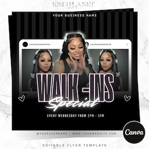 Walk ins special flyer, Canva Template, walk in welcome flyer, appointment flyer, book now flyer, wig flyer, wig nail tech, booking flyer