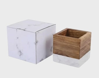 Personalized Marble & Acacia Pen Holder | Custom Laser Engraved Desk Accessory | Realtor Closing Gift