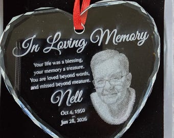 Personalized Memorial Glass Heart Ornament, Custom Photo Remembrance Keepsake