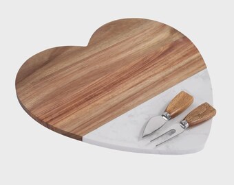 Personalized Marble Heart Cutting Board Set | Engraved Heart-Shaped Serving Board | Wedding • Anniversary • Luxury Closing Gift
