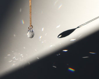 Colar Briolette com Cristal: Corrente em Prata de Lei ou Ouro 14k