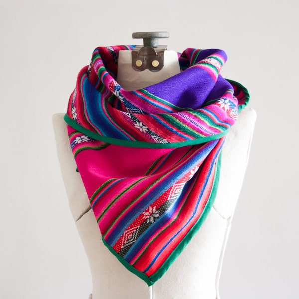 Neon multicolor Inca triangle scarf in purple and magenta