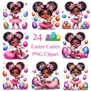 24 Páscoa fofinha menina negra PNG, Clipart de Páscoa, Clipart de menina negra, Páscoa PNG, Menina negra PNG, Clipart de coelho, Clipart de menina negra