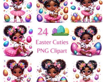 24 Easter Black Girl PNG Clipart, Bunny Graphics