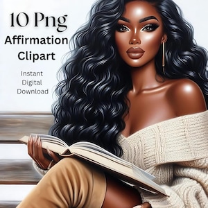 10 Black Lady Affirmation Bundle Png, Black Girl Boss Clipart, Black Woman Clipart, Black Boss Lady, Black Afro Lady PNG, Boss Bundle PNG