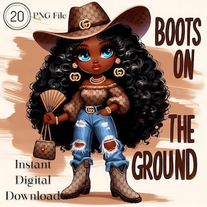 20 Boots on the Ground png, Where them fans at png, Black Cowgirl, Fashion Black Girl met fan, PNG-bestanden, Tumbler, Instant Download