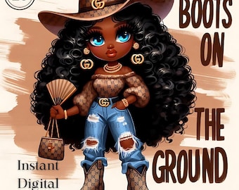 20 Boots on the Ground png, Where them fans at png, Black Cowgirl, Fashion Black Girl with fan, PNG Files,  Tumbler, Instant Download