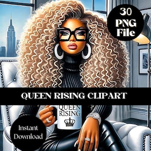 30 Queen Rising Black Girl Boss clipart voor planner, sublimatie, Black Queen png digitaal, Black Girl Magic png, melanine koningin zwart png