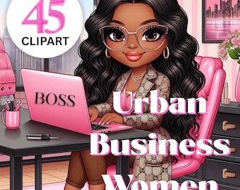 Urban Business Woman Clipart Bundle, Fashion Girl PNG (Instant Download)