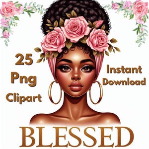 25 Gesegnete Afro Frau png Sublimation Design Download, Afro Frau png, schwarze Frau png, Sublimation Designs herunterladen