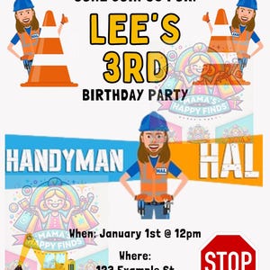 Invitation de fête d'anniversaire Hal, bricoleur, téléchargement