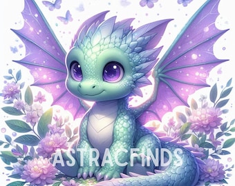Floral Drache, Clipart, hohe Auflösung, 10 JPGs, 300dpi, Aquarell, Scrapbooking, Papier Handwerk, Fantasy, Sofort Download
