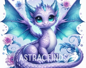 Floral Drache, Clipart, hohe Auflösung, 10 JPGs, 300dpi, Aquarell, Scrapbooking, Papier Handwerk, Fantasy, Sofort Download