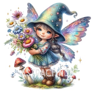 Clipart fée florale mignonne aquarelle | Jardin des fées haute résolution 10 JPG 300 ppp Scrapbooking, fabrication de cartes, fantastique, usage commercial