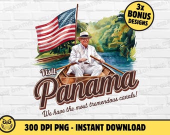 Trump Panama PNG Bundle | Set of 4 Funny Clipart Digital Download | President Donald Trump MAGA Travel Poster, America First PNG Design