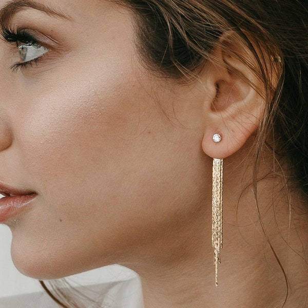 Fringe Earring Jackets | Statement Earrings | Gold Dangle Earrings