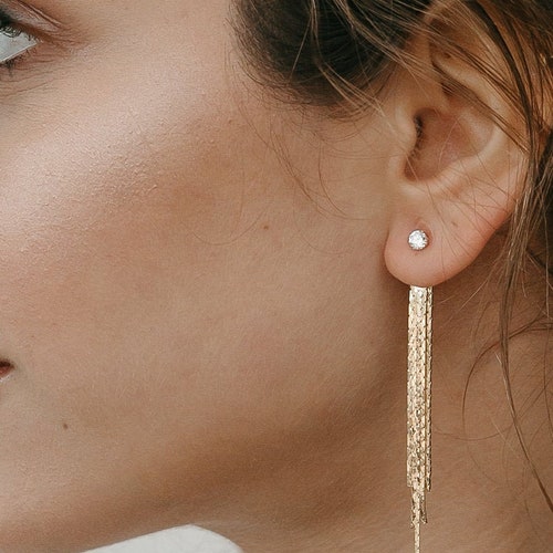 Fringe Earring Jackets Statement Earrings Gold Dangle Etsy