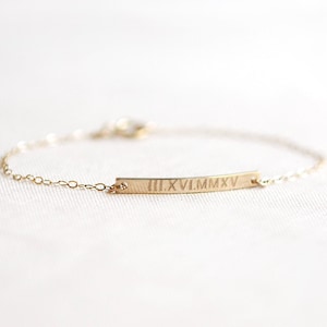 Roman Numeral Bracelet | Wedding Date Bracelet | Gold Bar Bracelet | Personalized Bar Bracelet