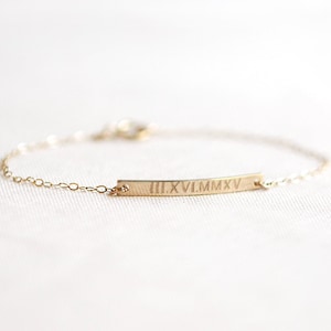 Roman Numeral Bracelet Wedding Date Bracelet Gold Bar Bracelet Personalized Bar Bracelet image 1