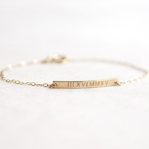 Roman Numeral Bracelet | Wedding Date Bracelet | Gold Bar Bracelet | Personalized Bar Bracelet