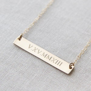 Roman Numeral Necklace | Wedding Date Necklace | Gold Bar Necklace | Personalized Bar Necklace