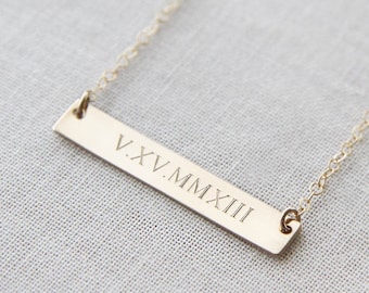 Roman Numeral Necklace | Wedding Date Necklace | Gold Bar Necklace | Personalized Bar Necklace